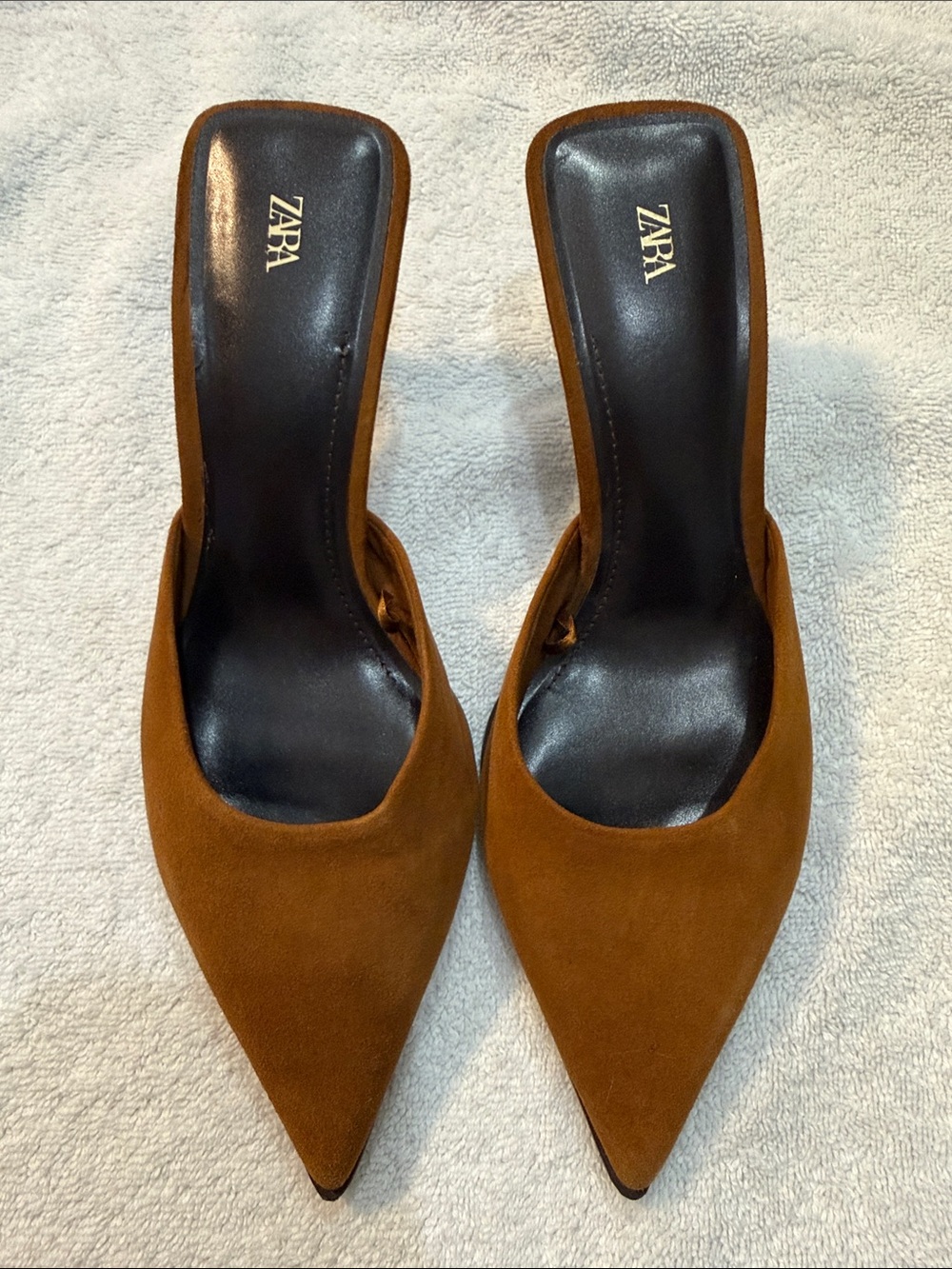 Zara Tan Pointed Toe Suede Mules